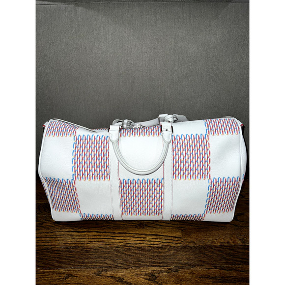 Louis Vuitton Keepall Bandouliere 50 Damier Spray White Logo Weekend Travel Bag - Picture 7 of 12